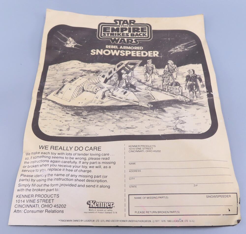 Vintage STAR WARS Original Rebel Armored Snowspeeder Instruction Manual Kenner